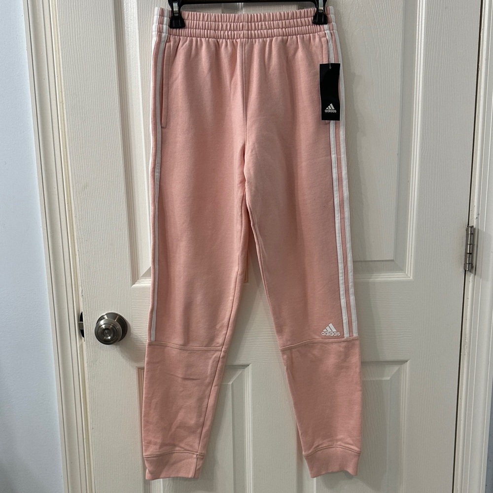 Adidas NWT Big Girl’s Kids Light Pink and White Sweatpants. Size XL